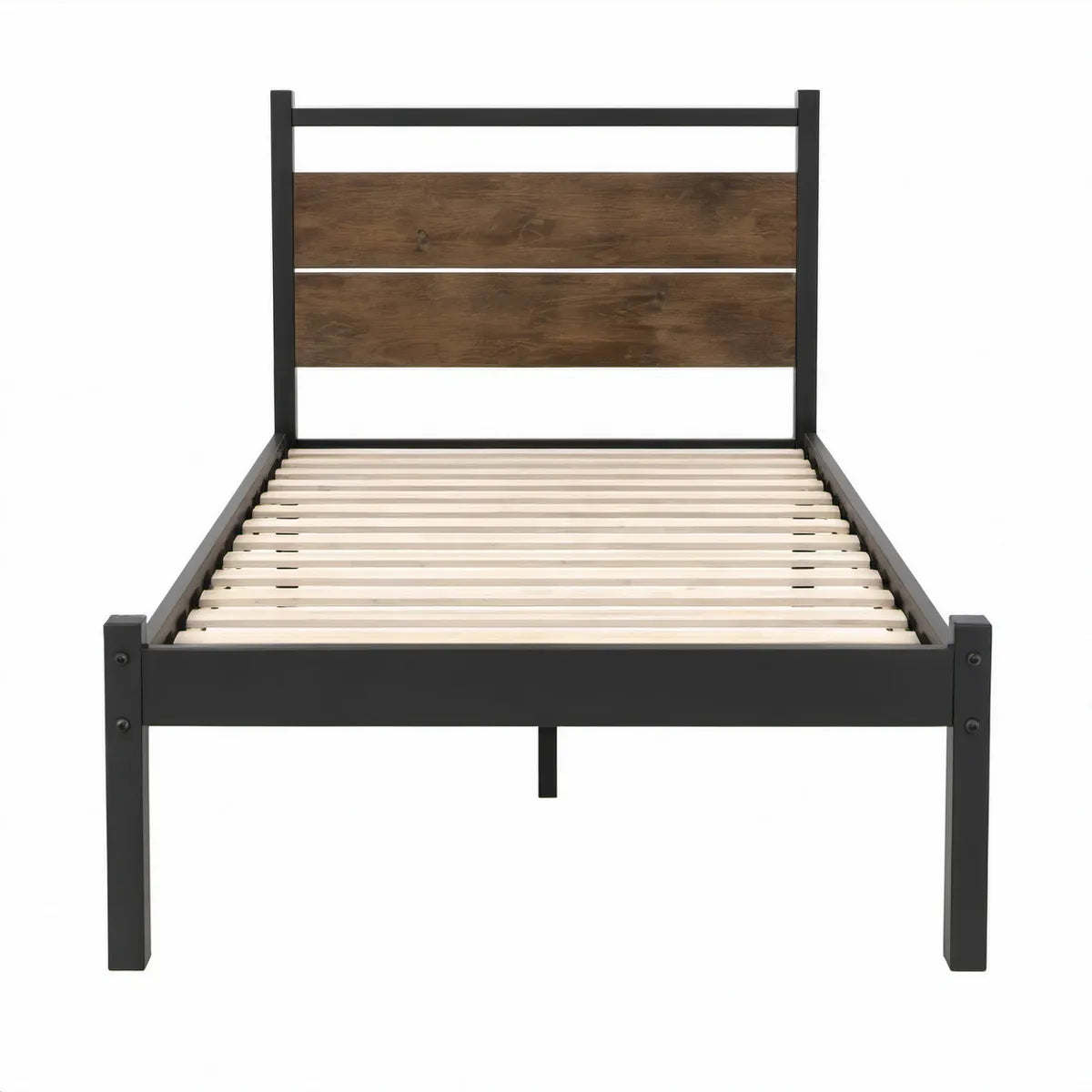 Łóżko jednoosobowe 90 × 200 cm ze stali i MDF, czarno-brązowe