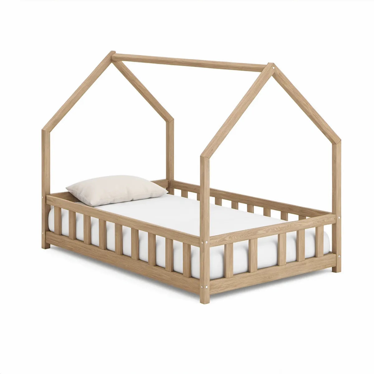 Dziecięce łóżko domek 90 x 200 cm z litego drewna sosnowego, naturalny dąb