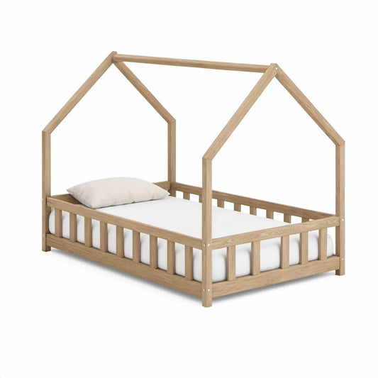 Dziecięce łóżko domek 90 x 200 cm z litego drewna sosnowego, naturalny dąb