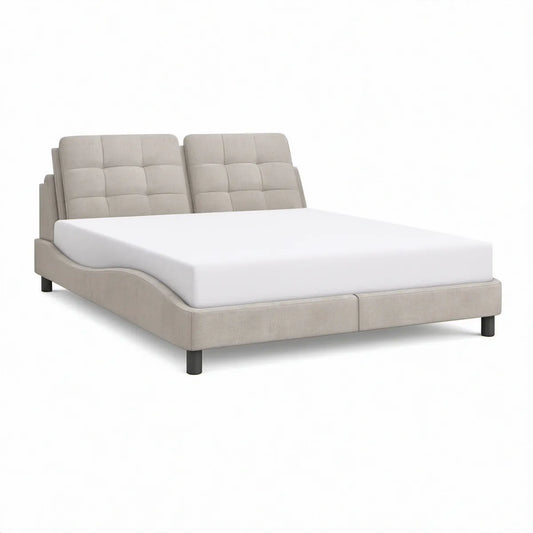 Łóżko tapicerowane z podwójnym zagłówkiem 160 x 200 cm, beżowe